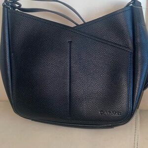 Calvin Klein Textured Black Shoulder Hobo Bag